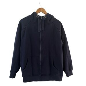 Seraphine Man Navy Full Zip Hoodie Size M Lined Pockets Adjustable Drawstring